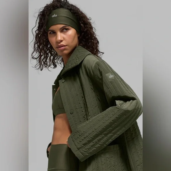 ALO Yoga Quilted Skyline Long Coat size xs/s olive green - Picture 6 of 10